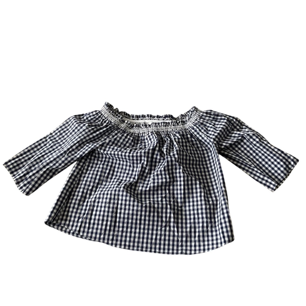 Madewell Gingham Off Shoulder Smocked Top Blouse Navy White Size M
